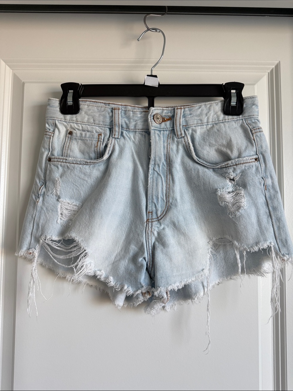 Trafalgar Jean Shorts Light Blue Distressed Denim Cutoff